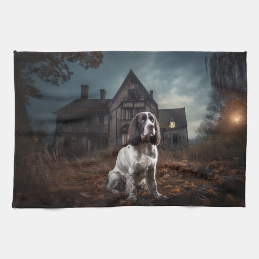 Engelse Springer Spaniel Halloween Griezelen Theedoek (Horizontaal)