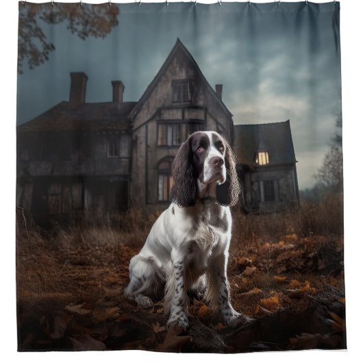 Engelse Springer Spaniel Halloween Scary Douchegordijn (Voorkant)