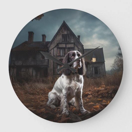Engelse Springer Spaniel Halloween Scary Grote Klok (Voorkant)