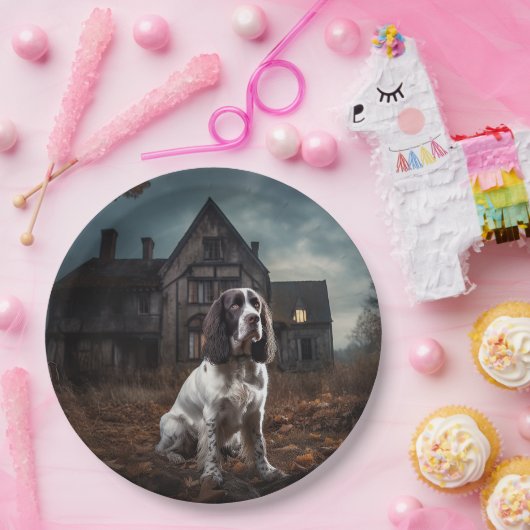 Engelse Springer Spaniel Halloween Scary Papieren Bordje (Feest)