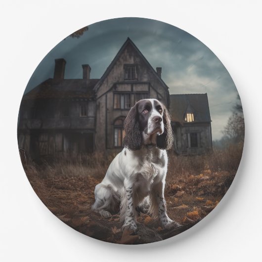 Engelse Springer Spaniel Halloween Scary Papieren Bordje (Voorkant)