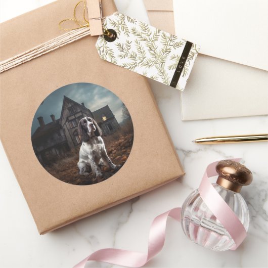 Engelse Springer Spaniel Halloween Scary Ronde Sticker (Geschenken)