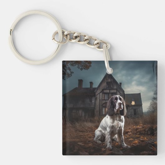 Engelse Springer Spaniel Halloween Scary Sleutelhanger (Voorkant)