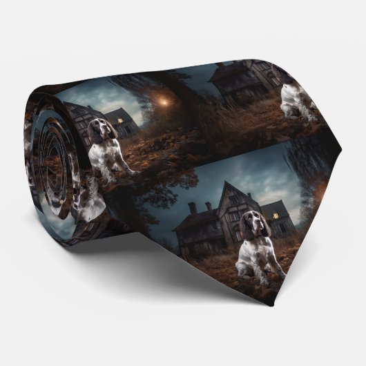 Engelse Springer Spaniel Halloween Scary Stropdas (Opgerold)