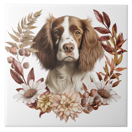 Engelse Springer Spaniel Hond Herfst krans Tegeltje (Voorkant)
