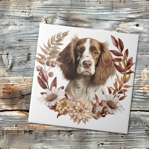 Engelse Springer Spaniel Hond Herfst krans Tegeltje