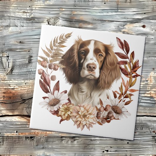 Engelse Springer Spaniel Hond Herfst krans Tegeltje