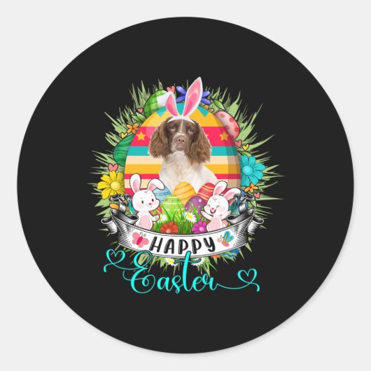 Engelse Springer Spaniel hond in paaseieren schets Ronde Sticker (Voorkant)