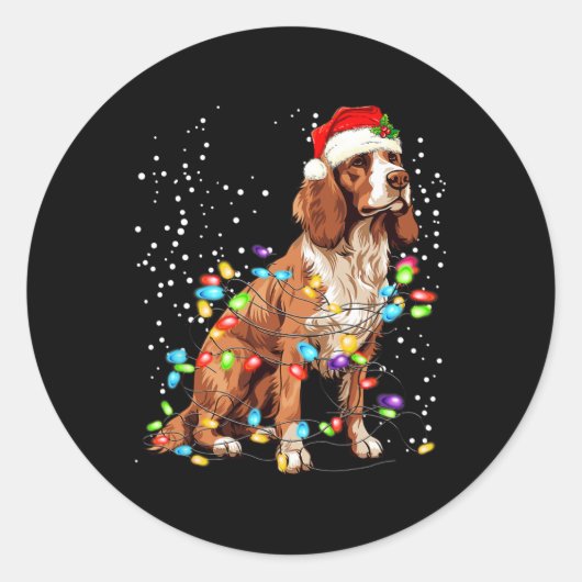 Engelse Springer Spaniel Hond Kerstverlichting Xma Ronde Sticker (Voorkant)