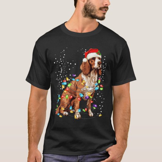 Engelse Springer Spaniel Hond Kerstverlichting Xma T-shirt (Voorkant)