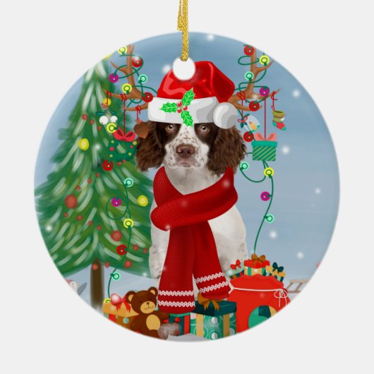 Engelse Springer Spaniel-hond met kerstcadeaus Keramisch Ornament (Achterkant)