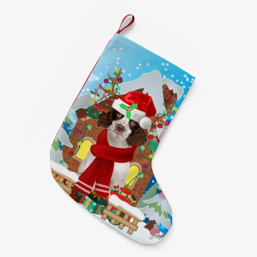 Engelse Springer Spaniel-hond met kerstcadeaus Kleine Kerstsok (Voorkant (Hangend))