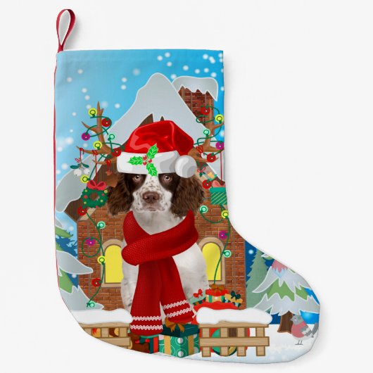 Engelse Springer Spaniel-hond met kerstcadeaus Kleine Kerstsok (Voorkant)