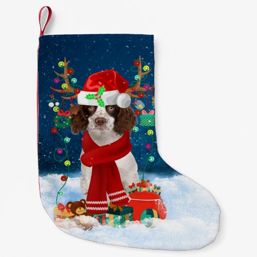 Engelse Springer Spaniel-hond met kerstcadeaus Kleine Kerstsok (Voorkant)