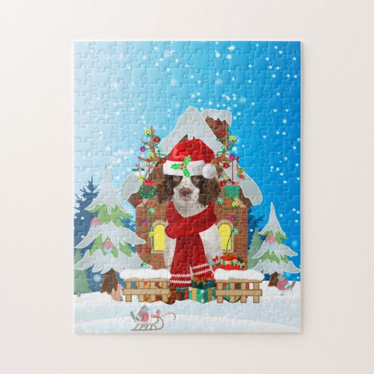 Engelse Springer Spaniel-hond met kerstcadeaus Legpuzzel (Verticaal)