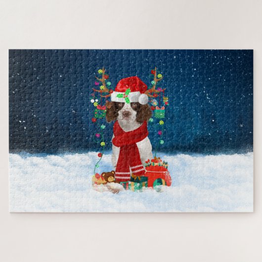 Engelse Springer Spaniel-hond met kerstcadeaus Legpuzzel (Horizontaal)
