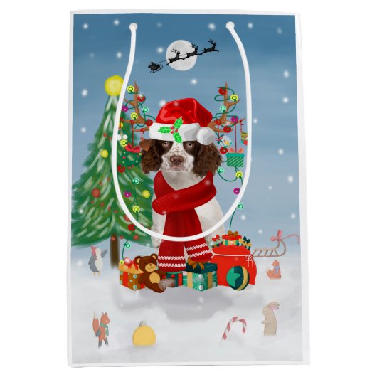 Engelse Springer Spaniel-hond met kerstcadeaus Medium Cadeauzakje (Voorkant)