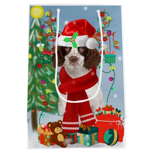 Engelse Springer Spaniel-hond met kerstcadeaus Medium Cadeauzakje (Achterkant)