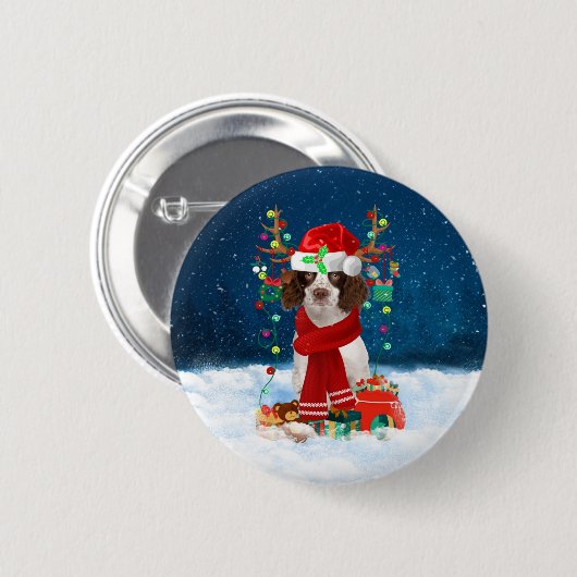 Engelse Springer Spaniel-hond met kerstcadeaus Ronde Button 5,7 Cm (Voorkant /achterkant)