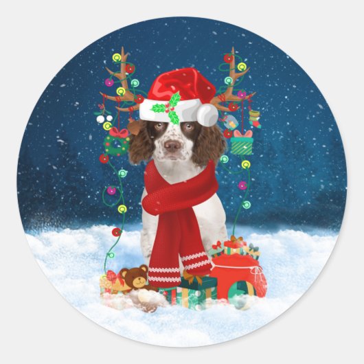 Engelse Springer Spaniel-hond met kerstcadeaus Ronde Sticker (Voorkant)