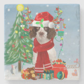Engelse Springer Spaniel-hond met kerstcadeaus Stenen Onderzetter (Voorkant)