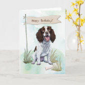 Engelse Springer Spaniel hond onder verjaardagsbor Kaart (Gele Bloem)