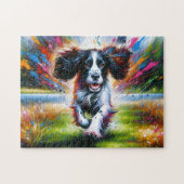 Engelse Springer Spaniel Hond Portret Acryl Kunst Legpuzzel (Horizontaal)