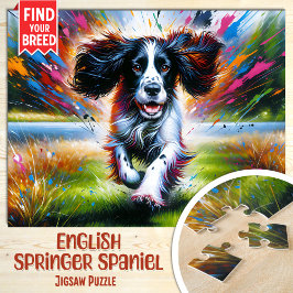 Engelse Springer Spaniel Hond Portret Acryl Kunst Legpuzzel