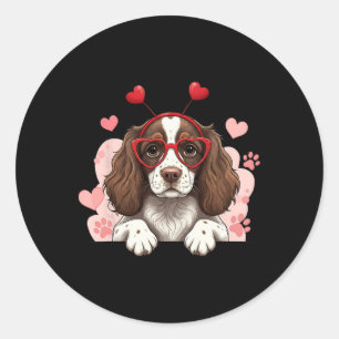 Engelse Springer Spaniel Hoofdband Valentijn Vrouw Ronde Sticker