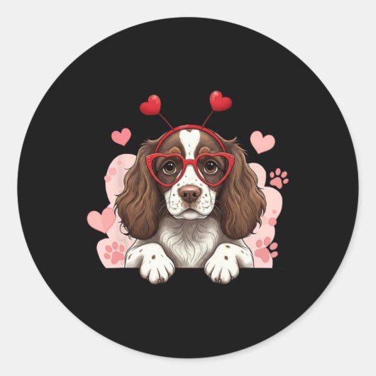 Engelse Springer Spaniel Hoofdband Valentijn Vrouw Ronde Sticker (Voorkant)