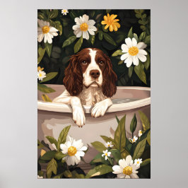 Engelse Springer Spaniel in badkuip poster, Grappi Poster