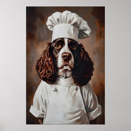 Engelse Springer Spaniel in Chefs Hoed Poster, Hui Poster