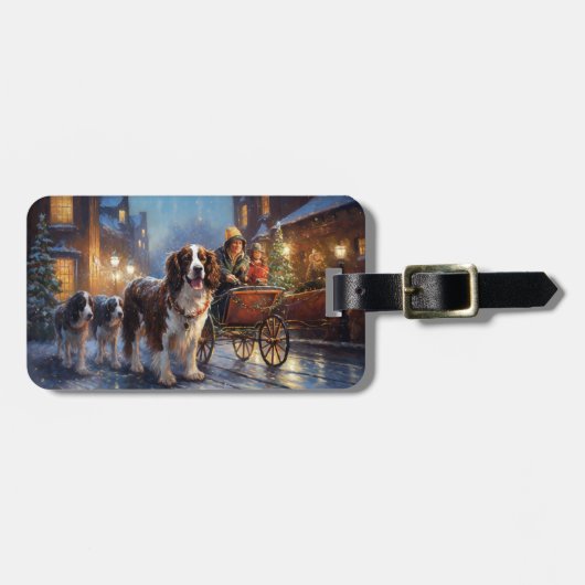 Engelse Springer Spaniel Kerst Feestelijke Periode Bagagelabel (Voorkant horizontaal)