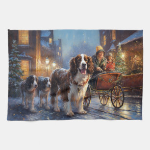 Engelse Springer Spaniel Kerst Feestelijke Periode Theedoek