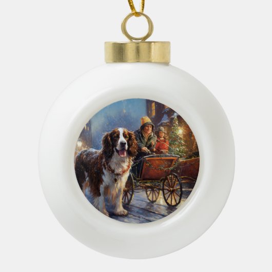 Engelse Springer Spaniel Kerst Feestelijke Tijd Keramische Bal Ornament (Voorkant)