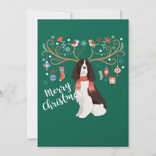 Engelse Springer Spaniel Kerst Reindeer Hond Feestdagenkaart (Voorkant)