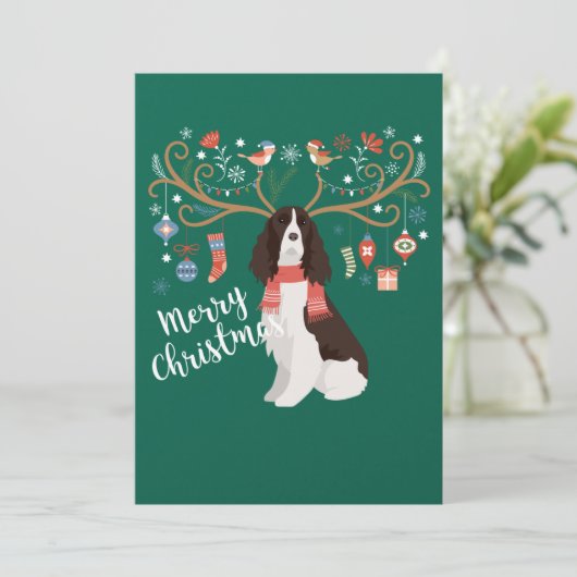 Engelse Springer Spaniel Kerst Reindeer Hond Feestdagenkaart (Staand voorkant)