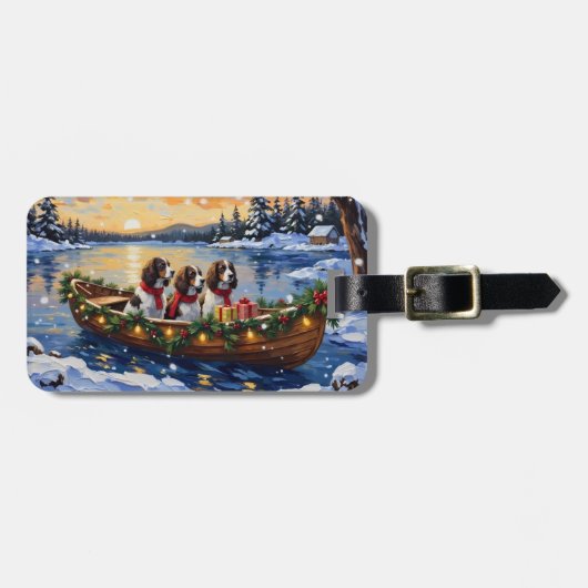Engelse Springer Spaniel Kerstboot Vakantie Bagagelabel (Voorkant horizontaal)