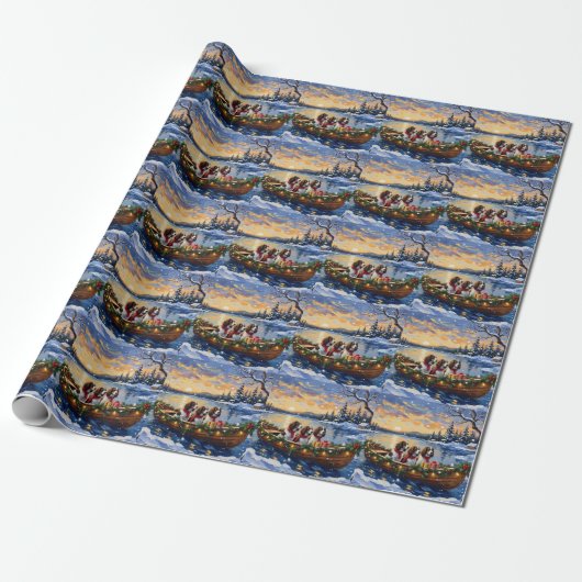 Engelse Springer Spaniel Kerstboot Vakantie Cadeaupapier (Uitgerold)