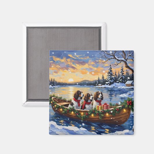 Engelse Springer Spaniel Kerstboot Vakantie Magneet (Voorkant / Achterkant)