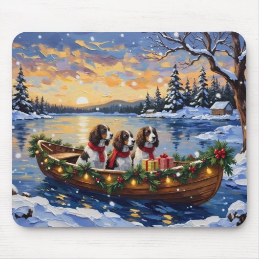Engelse Springer Spaniel Kerstboot Vakantie Muismat (Voorkant)