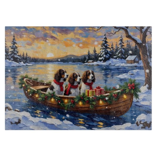 Engelse Springer Spaniel Kerstboot Vakantie Snijplank (Voorkant)