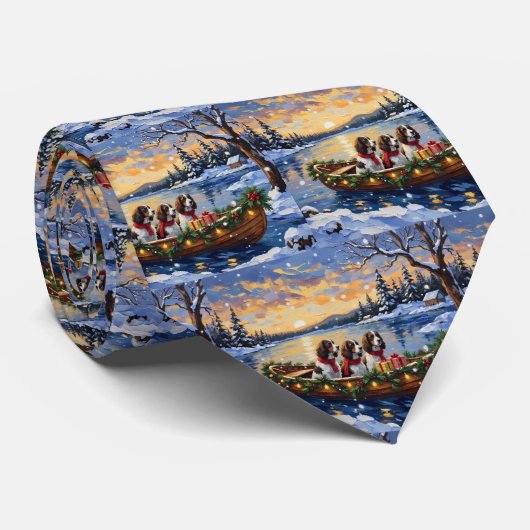 Engelse Springer Spaniel Kerstboot Vakantie Stropdas (Opgerold)