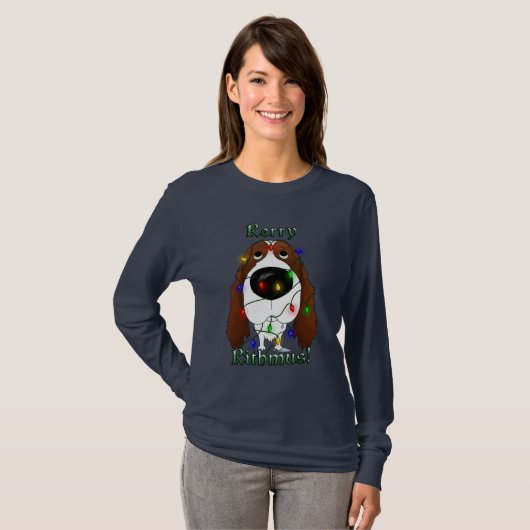 Engelse Springer Spaniel-kerstlampjes T-shirt (Voorkant volledig)