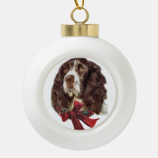 Engelse Springer Spaniel Kerstmis Keramische Bal Ornament (Voorkant)