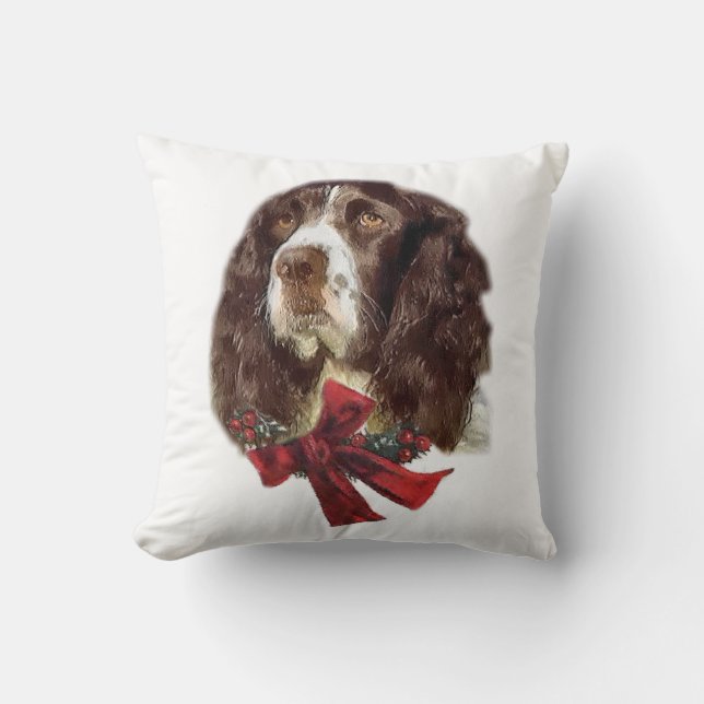 Engelse Springer Spaniel Kerstmis Kussen (Voorkant)