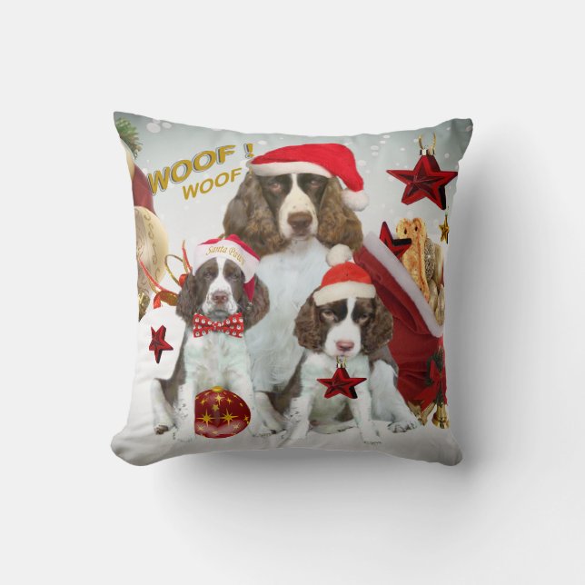 Engelse Springer Spaniel Kerstmis Kussen (Voorkant)
