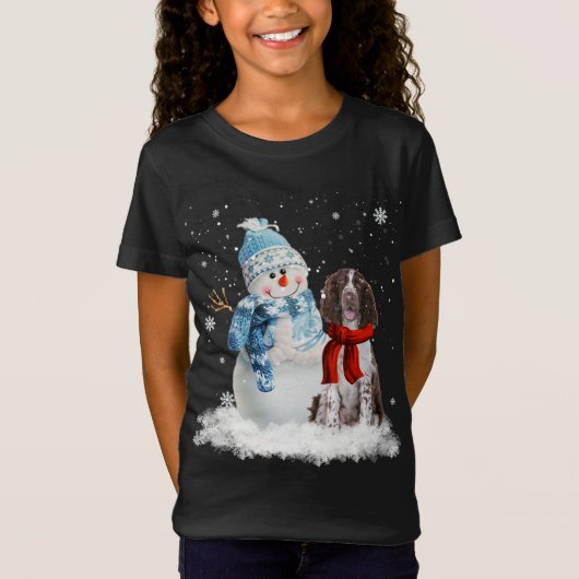 Engelse Springer Spaniel Kerstmis Sneeuwman Kerstm T-shirt (Voorkant)