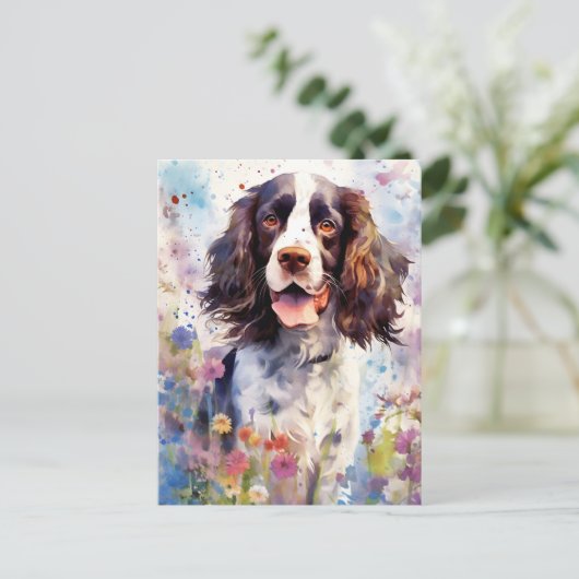Engelse Springer Spaniel kleurrijke waterverf artw Briefkaart (Staand voorkant)
