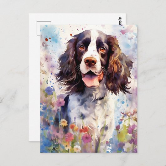 Engelse Springer Spaniel kleurrijke waterverf artw Briefkaart (Voorkant / Achterkant)